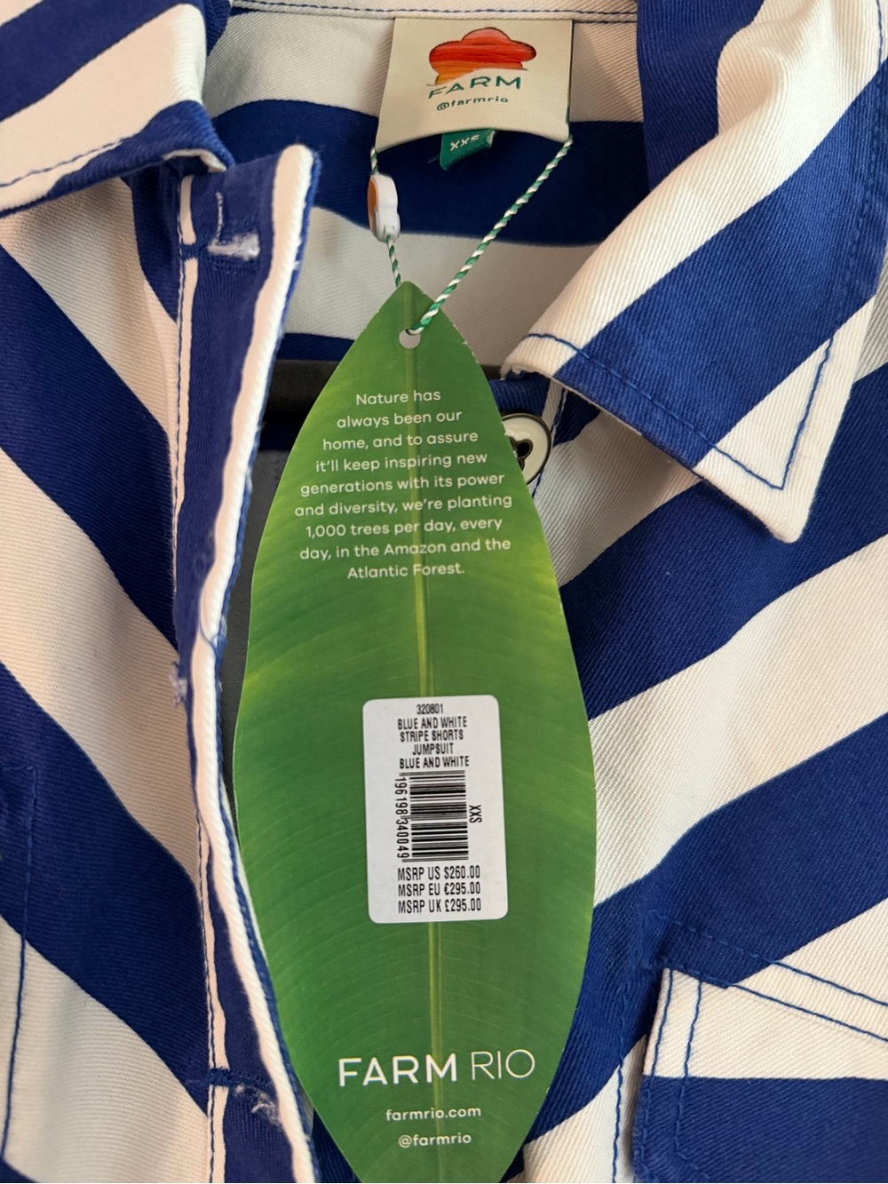 FARM Rio Blue & White Striped Belted Romper - Picture 2 of 5